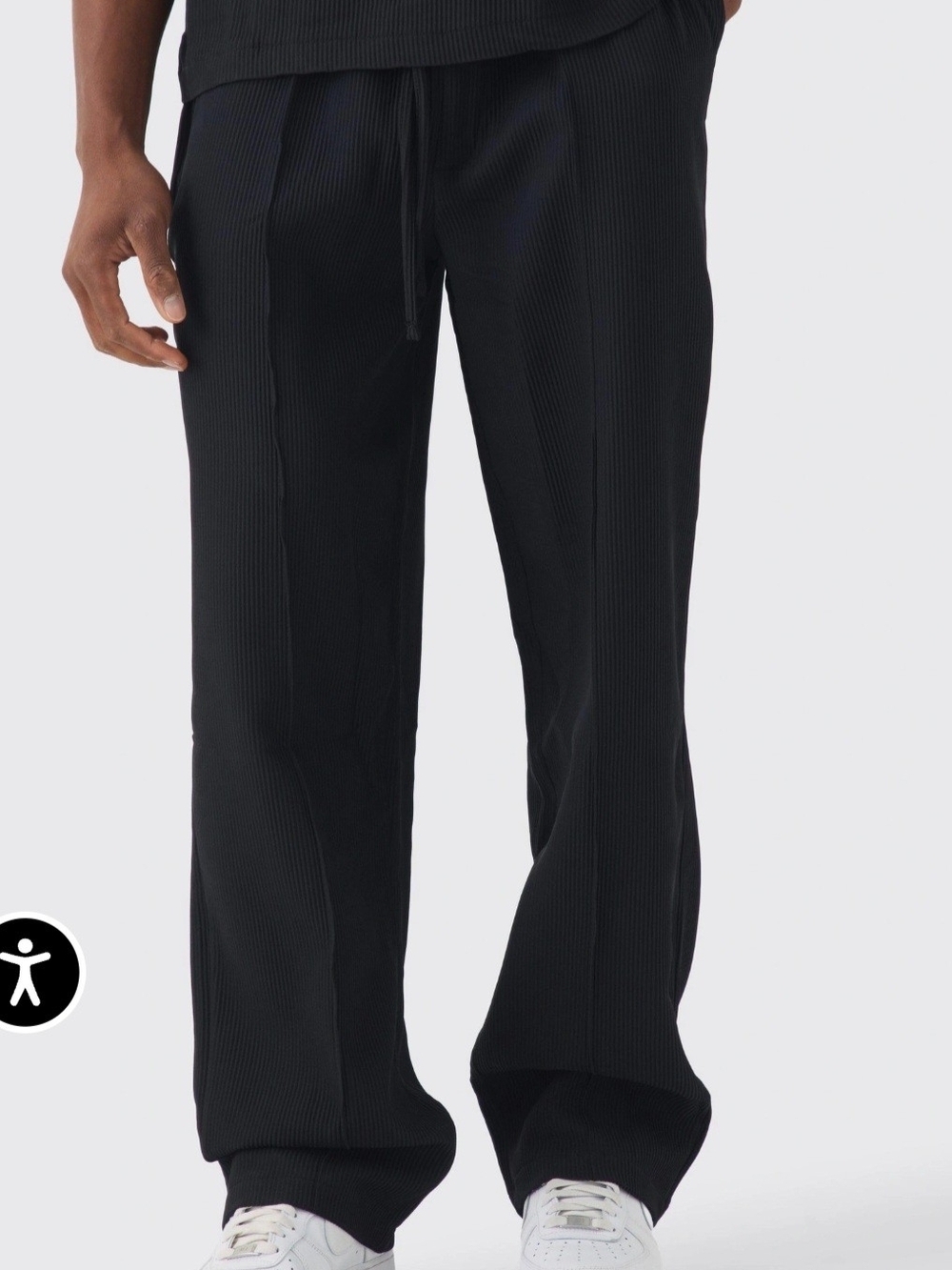 Men's Black Ribbed Drawstring Pants 4XL